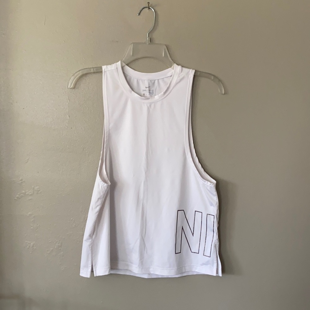 White muscle tank with sparkly Nike outline - xs